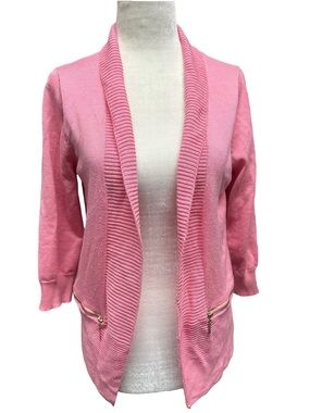 Pink Open-Front Shawl Collar Cardigan